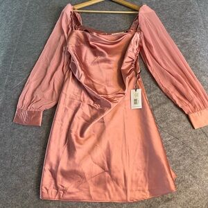 WeWoreWhat Satin Sheer Puff Sleeve  Sleeve Dress Rosewood Pink